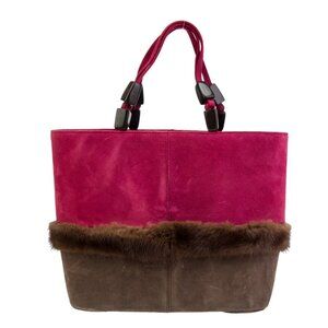 Renaud Pellegrino Suede Top Handle Bag Pink & Brown w/ Fur Trim RARE So Chic!